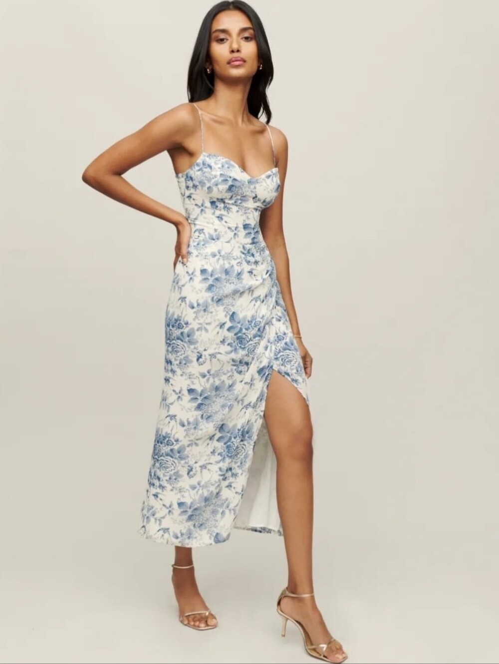 NWT REFORMATION Blue Kourtney Pompadour French Floral Midi Dress